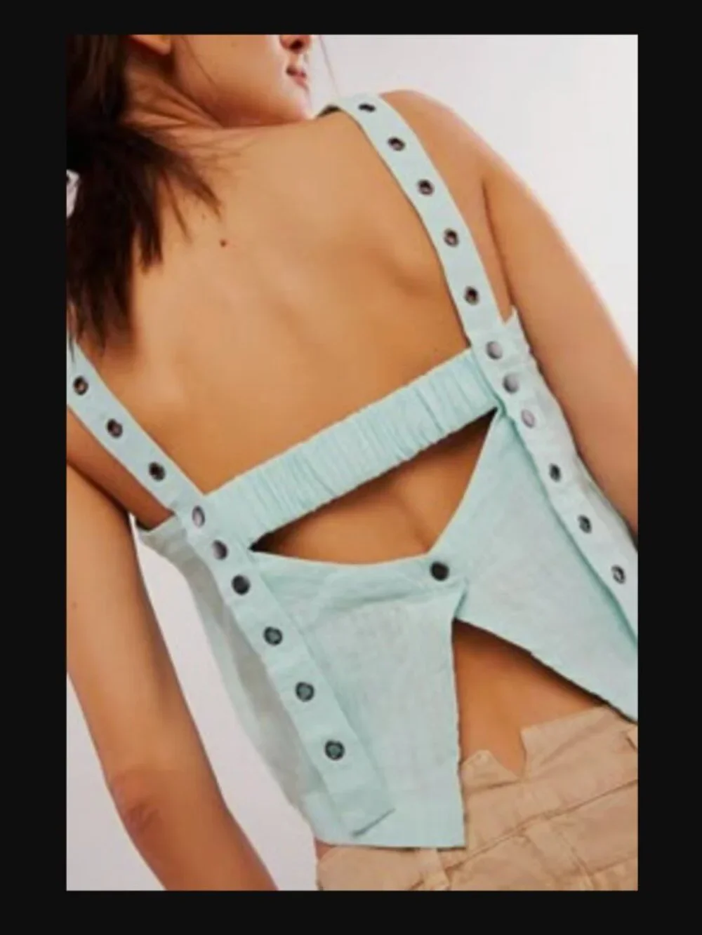 Free People Syd Grommet Linen Crop Top XS Mint